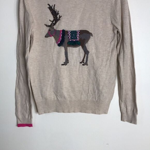 Joules ladies Oat Reindeer Beaded Festive Luxe Sweater top size 6 - Picture 3 of 13